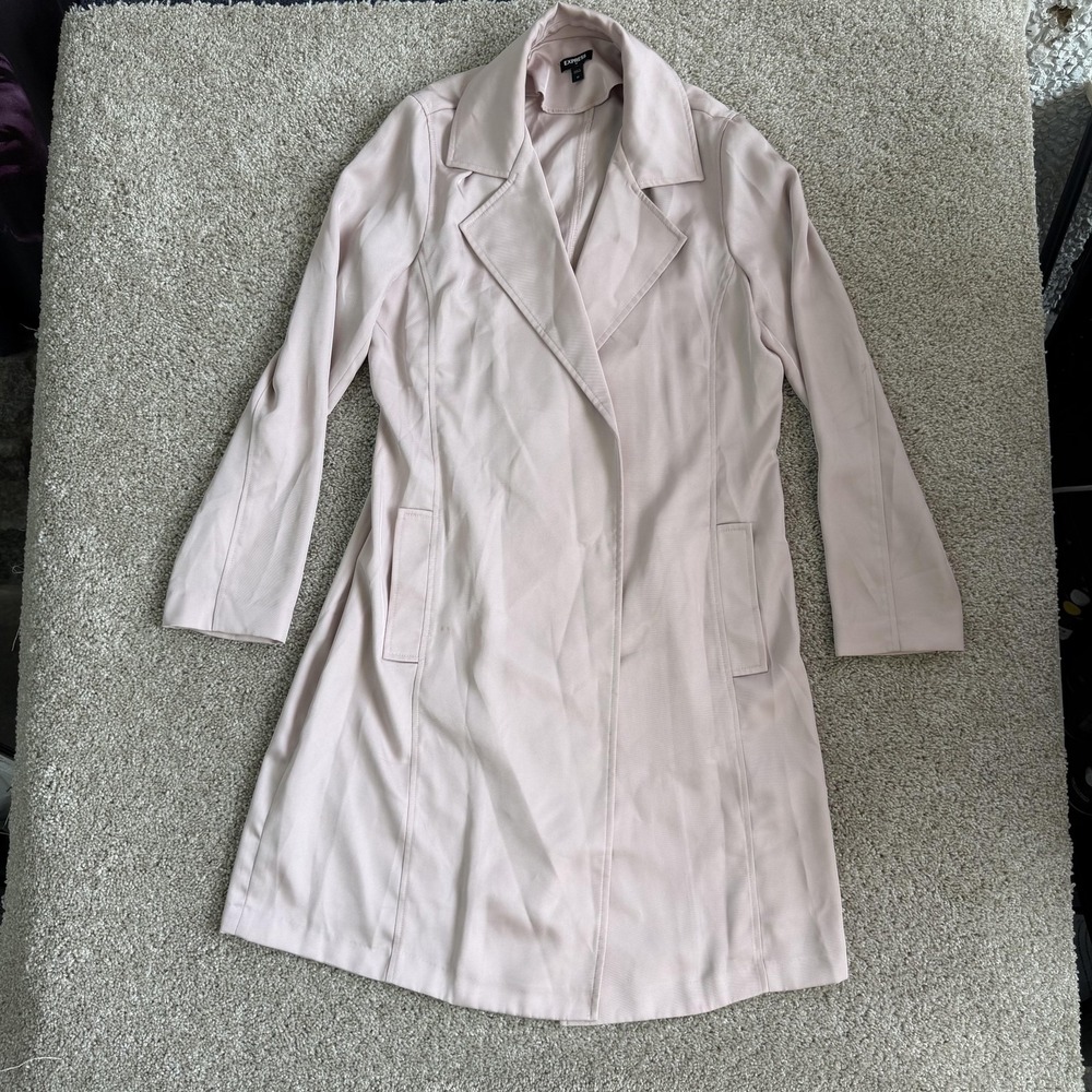 Express Coat Womens Medium Pink Twill Mid Length Trench Open Front Lined